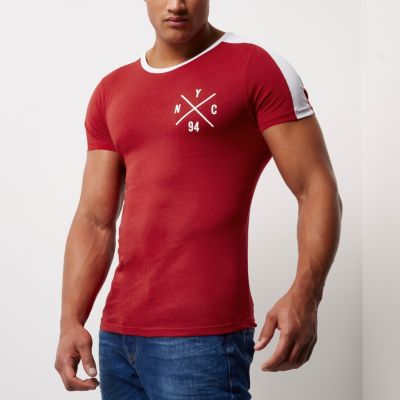 Red NYC logo muscle fit T-shirt